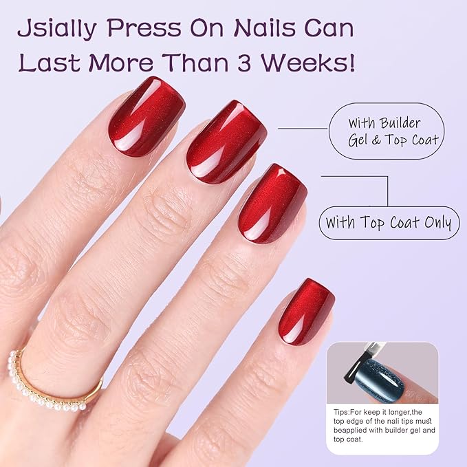 Cat Eye Press on Nails Summer, Jsiallye 300pcs Colored Short Square Press on Nails for Women, Soft Gel Fake Nails, Glossy Glitter Cat Eye Nail Tips Stick On Nails in 15 Sizes
