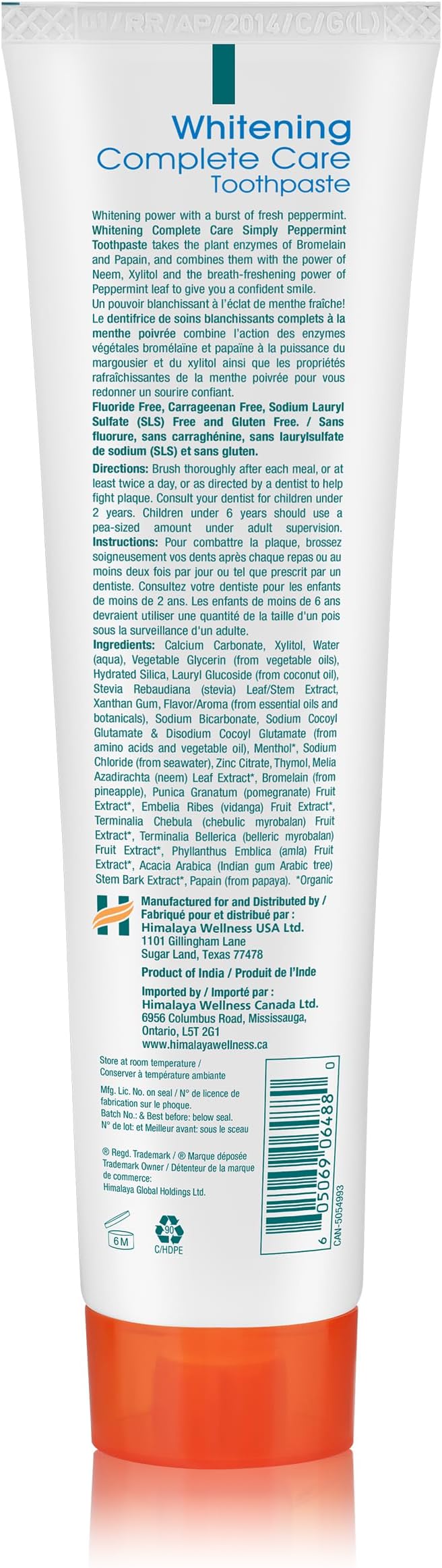 Himalaya Botanique Complete Care Whitening Toothpaste, Simply Peppermint, Fluoride Free for a Clean Mouth, Whiter Teeth and Fresh Breath, 5.29 oz, 2 Pack