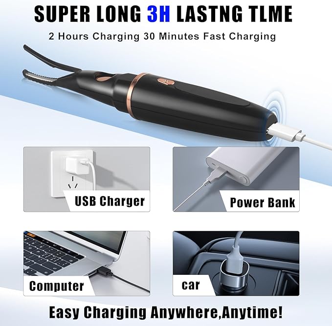 Heated Eyelash Curlers - 2 in 1 Clip- Type Heated lash Curler Best Seller Electric Eyelash Curler LED Display 3 Temp Settings for Makeup Tools USB Rechargeable Natural Curling 24H Long Lasting AD