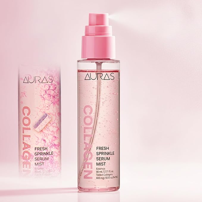 Auras Collagen Firming Mist K-Beauty | Fresh Activated Oxygen Formula Hydrating Spray Serum with Collagen Peptides, Korean Skincare Toner & Setting Mist for Dry, Aging Skin, 3.4 fl oz
