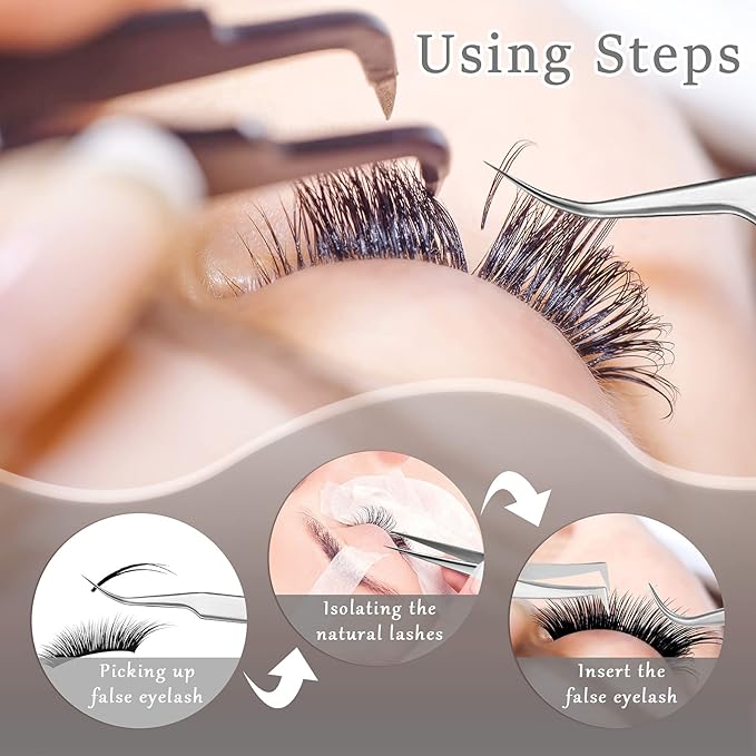 6 Pcs Tweezers for Eyelash Extensions, Straight and Curved Stainless Steel, Individual Volume, Isolation Tweezers (Silver)