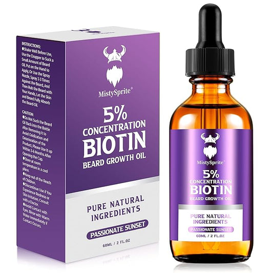Beard Growth Oil - 5% Concentration Biotin Beard for Men (2 oz) - Natural Mens with Argan Oil, Jojoba Oil and Vitamin, Growth Softener, Moisturizer (Passionate Sunset)