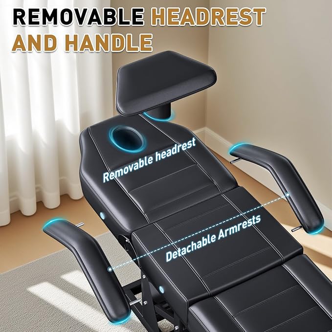 Fully Electric Beauty Chair with 3 Motor for Clients, Multi-Functional Adjustable Backrest and Legrest Tattoo Bed for Estheticians, Facial Bed for Physical Therapy