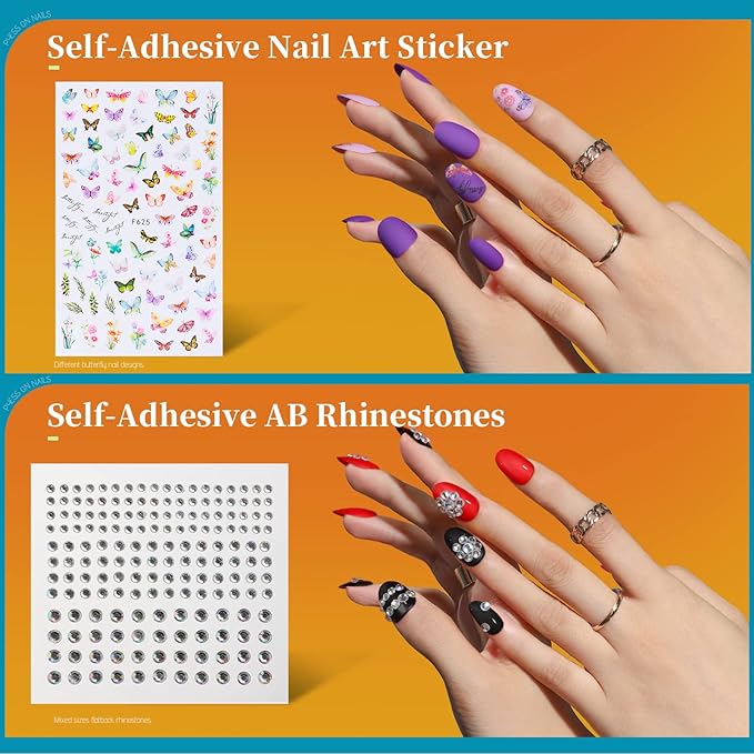 Teenitor Short Oval Press On Nails, 24 Colors Press On Oval Nails, 576pcs Press On Round Fake Nails, 12 Sizes Glue On Nails Short Almond Press On Nails with Nail Glue, Nail Adhesive Tabs