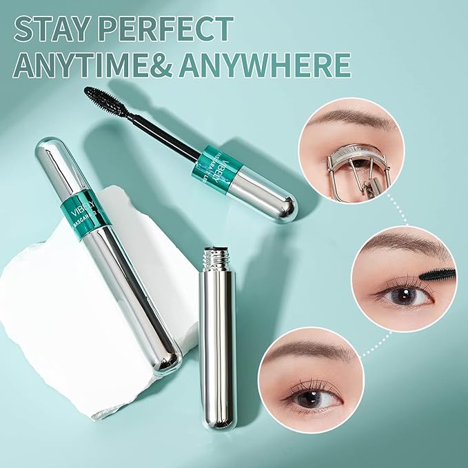 2 in 1 Mascara 5x Longer Waterproof Lash Cosmetics Natural Lengthening and Thickening Effect No Clumping Superstrong Magic 4d Silk Fiber for Vibely Mascara Makeup