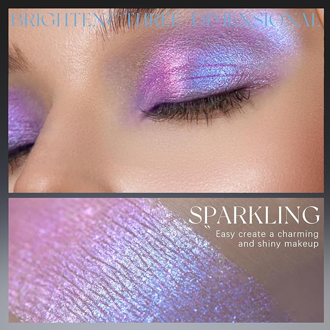 Chameleon Purple Blue Glitter Eyeshadow, Multichrome Color Shifting Single Eyeshadow, Holographic Sparkling Inner Corner Eye Highlighter Shimmer Eye Makeup Palette 03