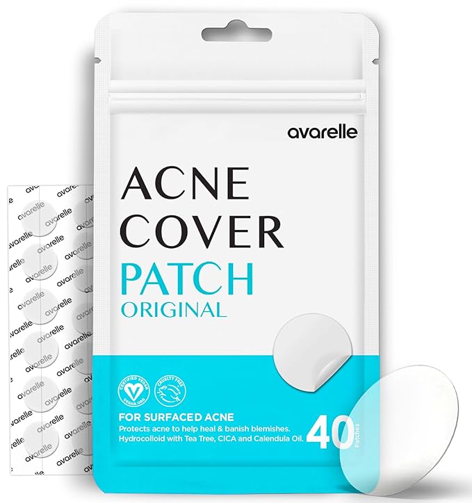 AVARELLE Acne Cover Patches, Eligible Hydrocolloid Pimple Patches for Face with Tea Tree Oil, Korean Skincare Zit Patches for Face | HSA Store Eligible Items | Vegan, Cruelty-free