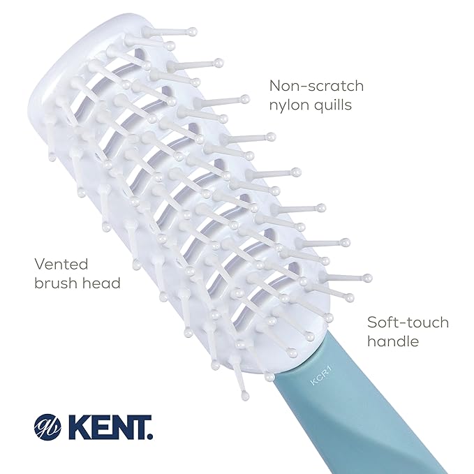 Kent KCR1 "Create" Vented Hair Brush for Blowdrying, Creating Root Lift, and Volume in All Hair Types - Small Vent Brush with Green Ergonomic Handle and Soft Ball Tipped Bristles for Pain Free Use