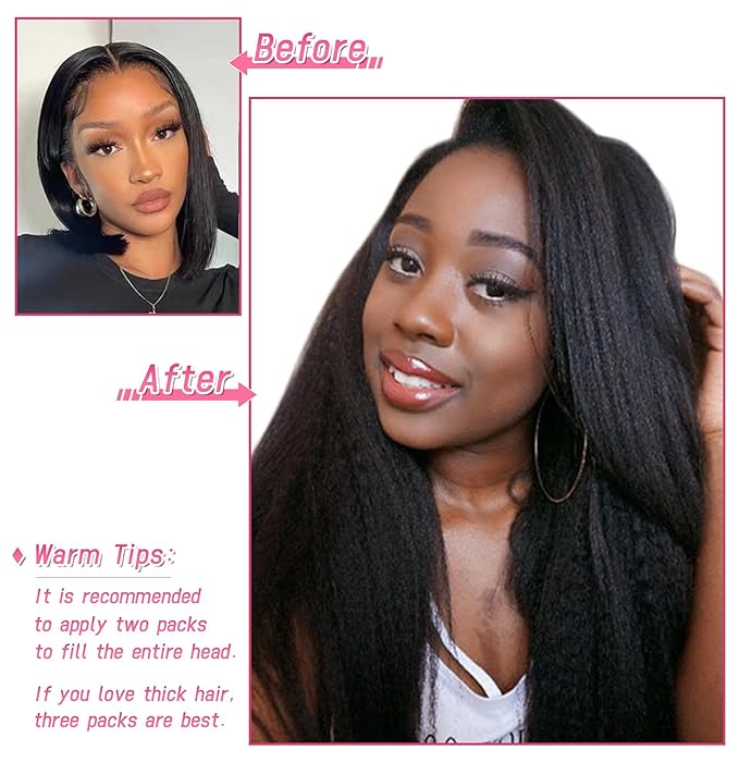 Essent Seamless Kinky Straight Clip in Hair Extensions Real Human Hair 16 Inch 7Pcs 130g Kinky Clip Ins Full Head Brazilian Remy Hair Extensions for Natural Black Double Weft Clip In