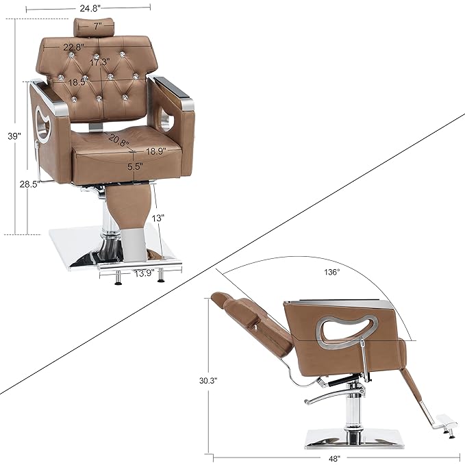 BarberPub Barber Chair Reclining Salon Chair for Hair Stylist, Antique Hair Spa Salon Styling Beauty Equipment 8132 (Gold)