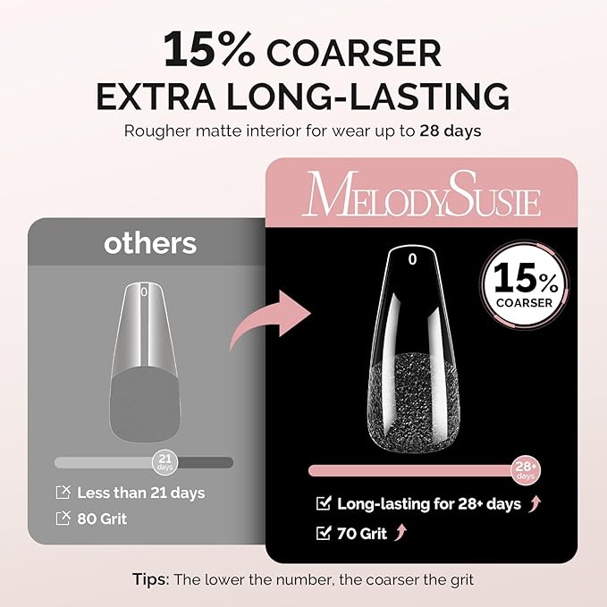 MelodySusie Long Coffin X Nail Tips - 300Pcs Clear Acrylic, Half Matte Full Cover Press on Nails for DIY Extension & Salon Use,15 Sizes Pre-Shaped for Long-Lasting Manicure