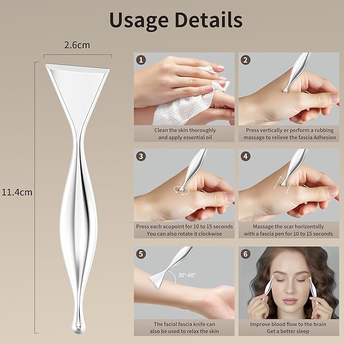 Stainless Steel Gua Sha Board & Acupressure Pen Facial Tools, Lymphatic Drainage Massager for Face, Chin & Jawline Sculpting, Skin Care Gift for Mom Women