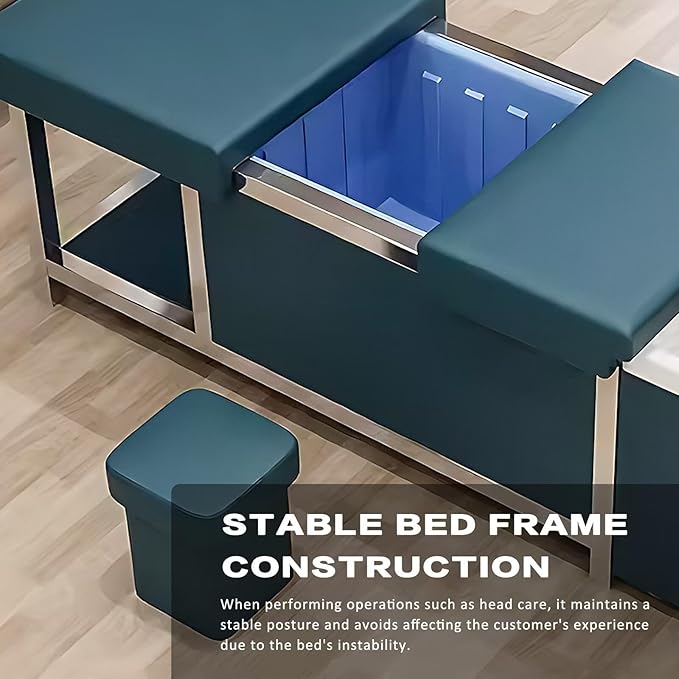 HHEvergreenEnsem Massage Shampoo Bed with Sink & Head Spa Equipment, No Plumbing Head SPA Bed Includes 24 gal Large Water Tank, Storage Space (with Stool, Blue)