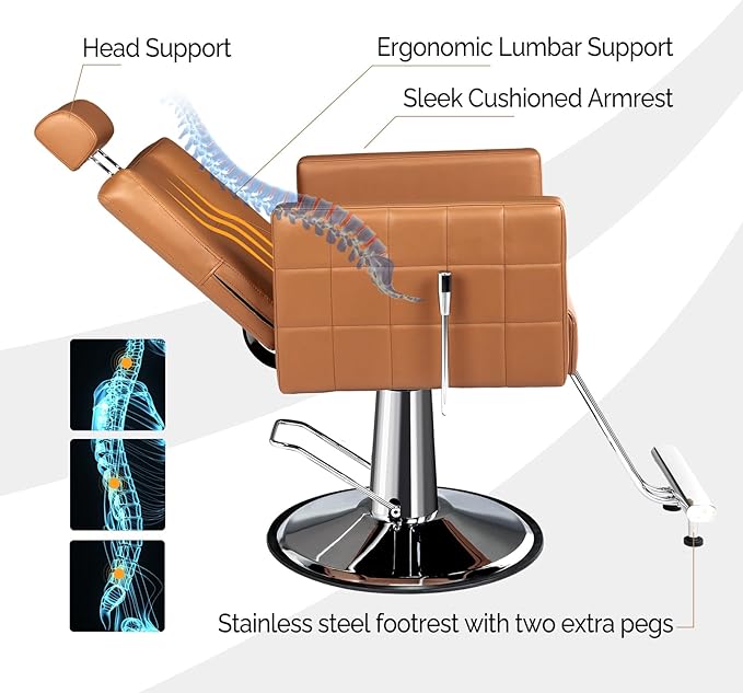 OmySalon Salon Chair for Hair Stylist, Reclining Barber Chair Hairdressing Styling Chair with Adjustable headrest, Beauty Shampoo Barbershop Furniture