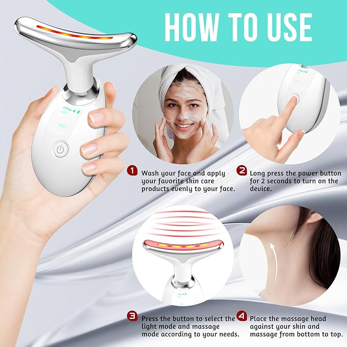 Facial Massager, Red-Light-Therapy-for-Face and Neck, Red Light Therapy Wand, 7 Color Led Face Neck Sculpting Tool for Skin Care