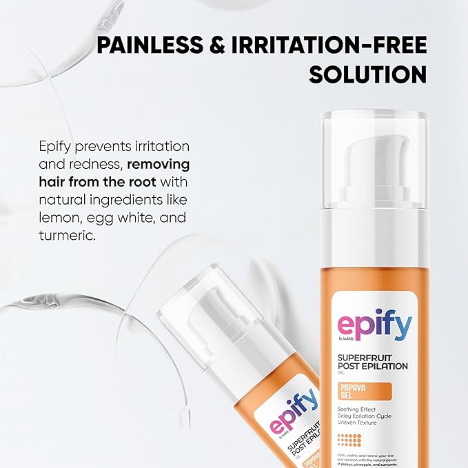 Epify Superfruit Post Epilation Papaya Gel, Hair Inhibitor for Face and Body, Non-Irritating Formula, Soothing Effect, Hair Growth Minimizer, 2.54 Fl Oz (1)