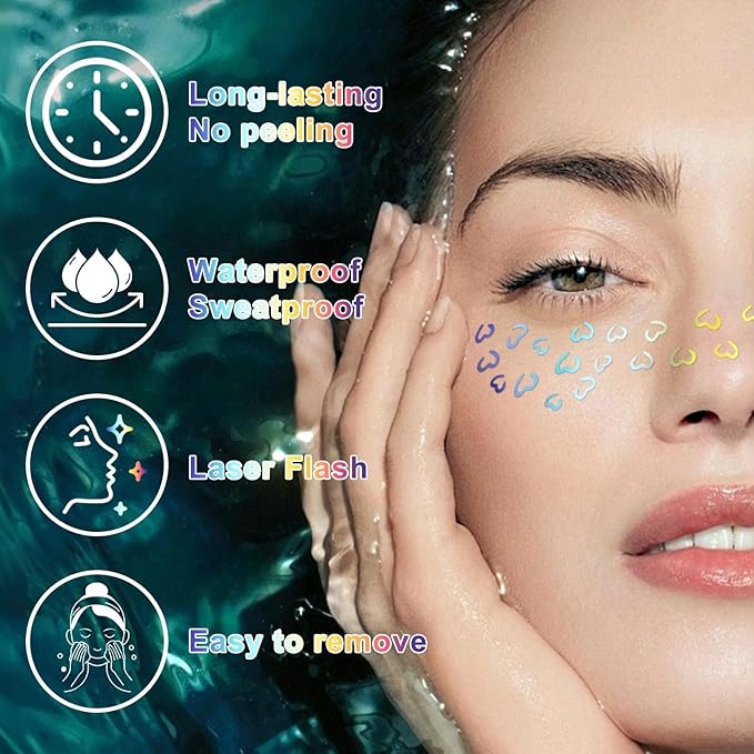 8PCS Glitter Freckles, Glitter Freckles Face Tattoo, Sparkle Freckles for Women and Kids, Cute Star Waterproof Gold Temporary Face Tattoos Glitter Glow Up Patches (8PCSG Holographic Multicolor)