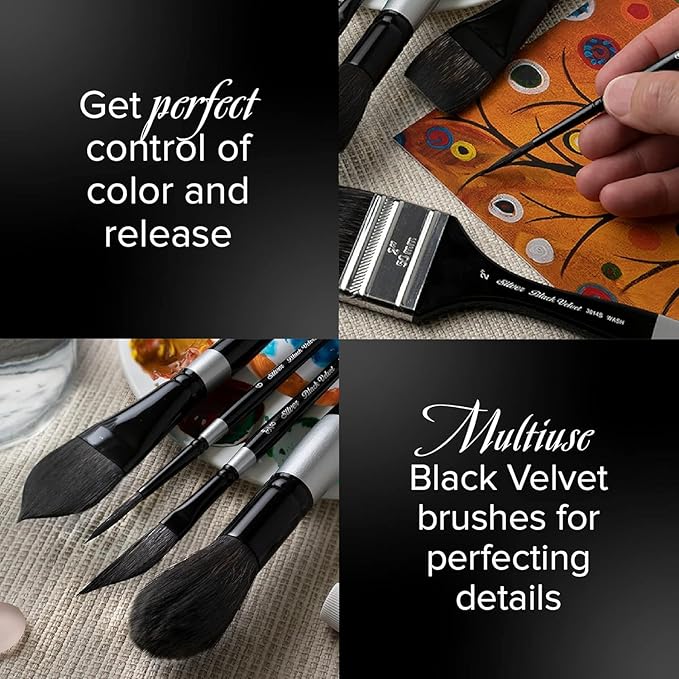 Silver Brush Limited BV-3061S Black Velvet 2pc Travel Round Set, Premium Short Handle Large Travel Round Brushes for Watercolor, Dyes & Silk Painting, Mixed Filament with Very Soft Tips, Sizes 4 & 8