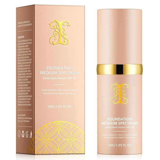 Foundation 4 in 1, Medium Spectrum with SPF 50+, Longwearing & Waterproof, Hydrating Color Changing Foundation, Non-Greasy,Long Lasting, Great for all skin types, 30ml