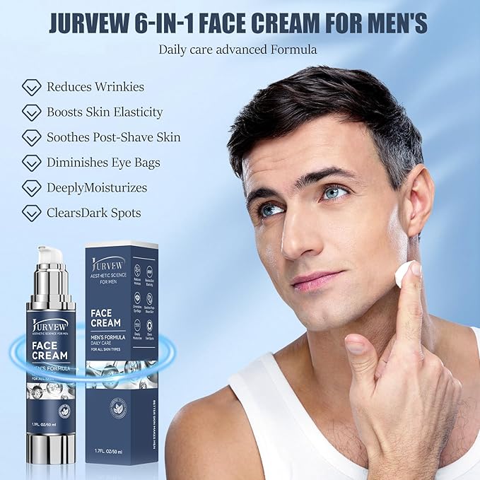 6-in-1 Face Cream for Men - Anti-Aging Moisturizer with Hyaluronic Acid & Niacinamide, Reduces Wrinkles, Dark Spots, Under Eye Bags, For Dry Skin, Daily Hydrating Face & Eye Treatment (1.7 Oz)