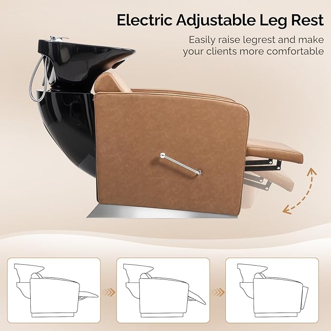 OmySalon Backwash Shampoo Unit for Salon, Hair Washing Station with Ceramic Bowl Adjustable Footrest, Reclining Shampoo Chair for Beauty Spa Barbershop