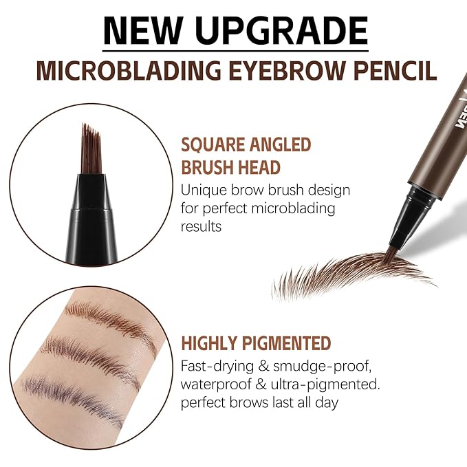 Boobeen Liquid Microblading Eyebrow Pencils, Waterproof Eyebrow Pen for Natural Brow, Long-Lasting Precision Brow-Fection Pen for All-Day, for Women Girls Makeup