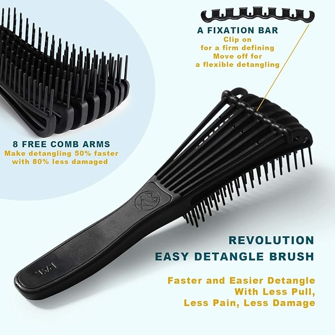 BRUSHZOO Hair Brush Set, Detangler Brush for Women Men Kid Detangling Styling Massaging, Curly Hair Brush for 3/4abc Wet Dry Hair (Black)