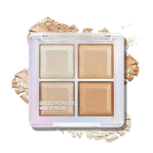 Boobeen Blush and Highlighter Palette- 4-color Metallic Shimmer Shadow Powder, Illuminator Makeup Set for Shading, Highlighting & Defining the Face