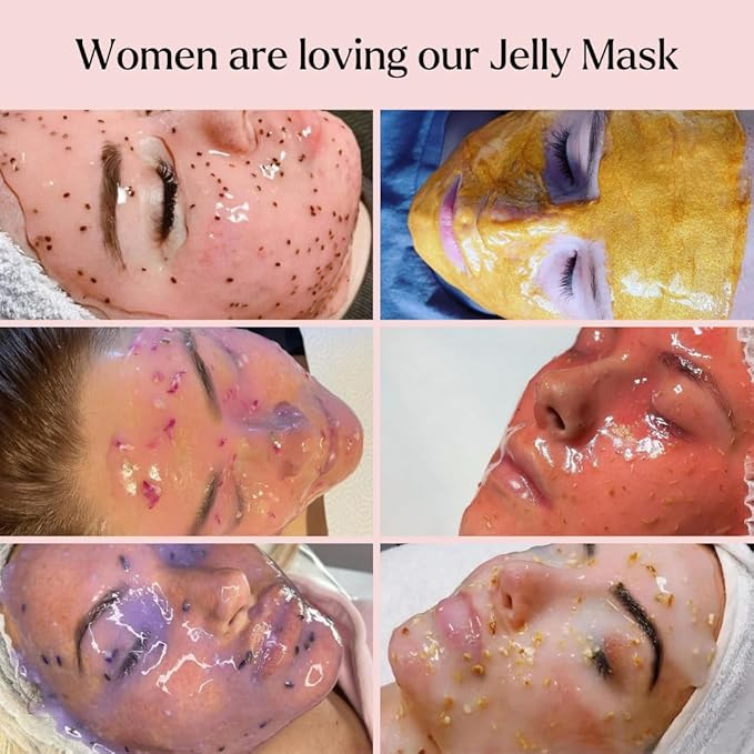 Jelly Mask for Facials - 5 Flavors Hydrating & Brightening Jelly Face Masks | Free Jade Roller & Spatula |Bulgarian Rose Lavender Hyaluronic Acid 24K Gold | Christmas Gifts for Women, Gifts for Women