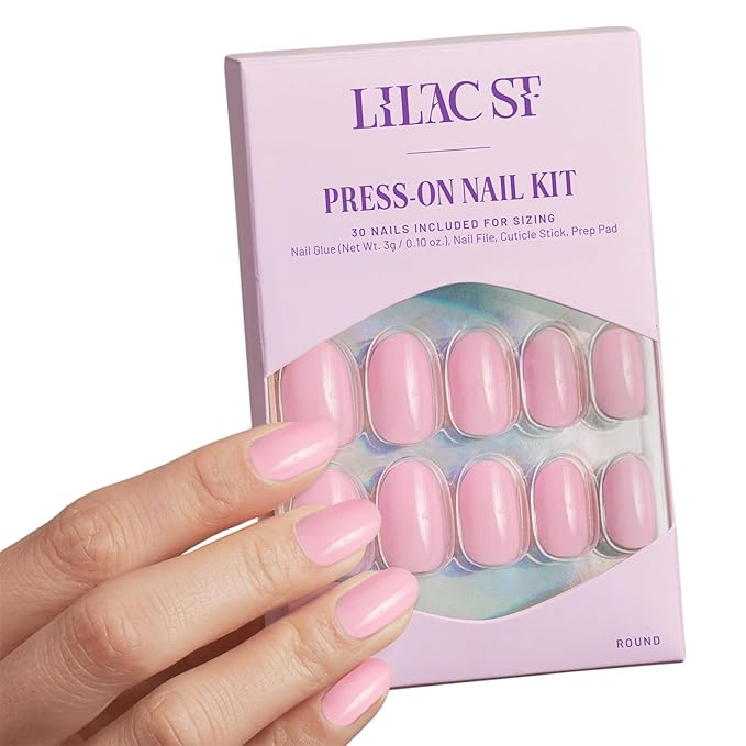 Lilac St - Press on Nails, Pirouette (30 Nails, 15 Sizes) - Medium, Round, Glossy, Opaque - Brush-On Nail Glue, Nail File, Cuticle Stick, Prep Pad - Cruelty Free, Vegan, Women Founded
