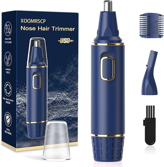 Nose Hair Trimmers for Men，Rechargeable Hair Trimmer 2 in 1 Painless Multifunctional Ear and Nose Hair Trimmer with IPX7 Waterproof Dual Edge Blades (Blue)