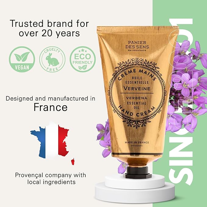 Panier des Sens Verbena Hand Cream - Nourishing Shea Butter Hand Cream for Dry Cracked Hands 97% Natural Ingredients - Dermatologically Tested Hand Lotion for Woman Made in France, 2.5 fl oz
