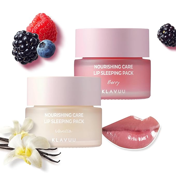 Klavuu Lip Mask Sleeping Pack (0.7oz) – Overnight Deep Hydrating Korean Lip Balm Treatment for Very Dry, Chapped Lips | Lip Lightening & Plumping with Instant Hydration (Berry + Vanilla)