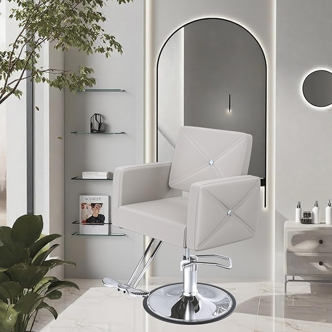 Barber Salon Chair for Hair Stylist with 350Lbs Heavy-Duty Hydraulic Pump, 360° Swivel Hair Styling Chair, Adjustable Height Hairdresser Braider Chairs for Beauty Salon, Tattoo, Spa, Light Gray