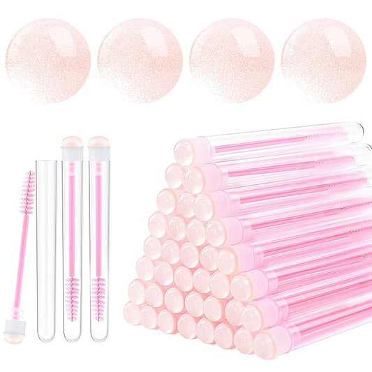20 Pieces Disposable Mascara Brushes Eyelash Brush Wand Diamond Mascara Wands with Tube Makeup Tool Lash Spoolies Sanitary Brushes Lash Extension Supplies (Tube Sky Pink 20)