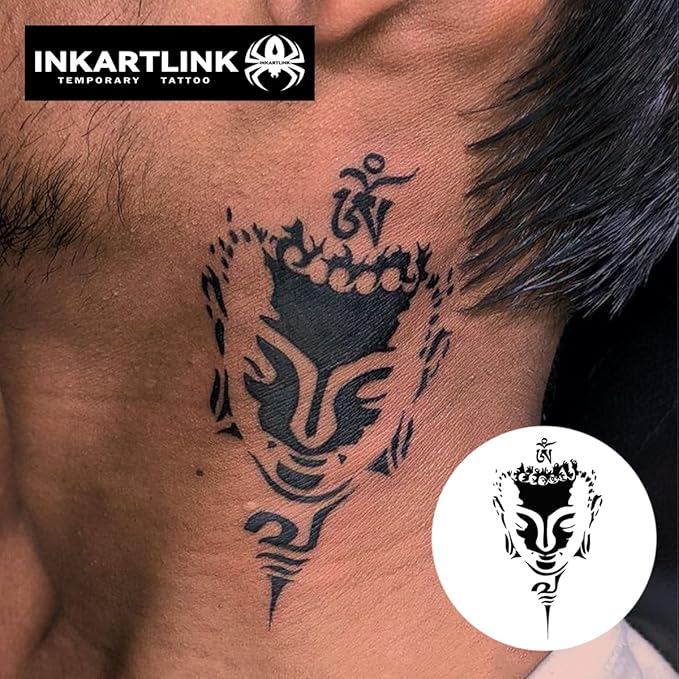 INKARTLINK Semi Permanent Tattoo, creative men's party tattoo, exquisite and realistic design, interesting tattoo experience, cruelty-free, non-reflective, waterproof (Buddha tattoo)