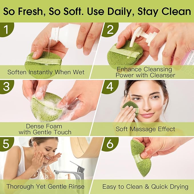 Facial Sponges GloréBrochas 3PCS Soft Reusable Face Sponges for Cleansing, Makeup Removal, Clay Mask & Exfoliating, Individually Wrapped PU Beauty Pads in Colorful Set for Travel & Daily Use