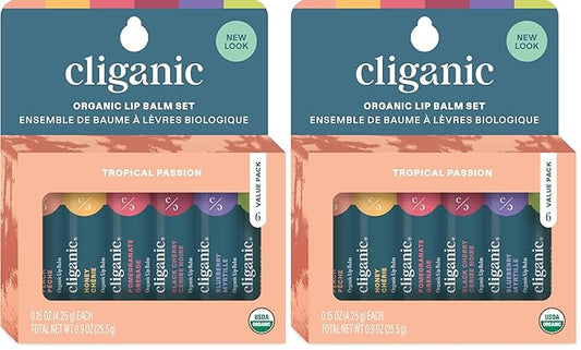Cliganic Organic Lip Balm Set - 6 Tropical Flavors - 100% Natural Moisturizer for Cracked & Dry Lips (Pack of 2)