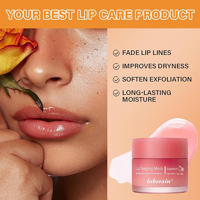 Lip Mask Sleeping,Nourish Hydrate Lip Mask,Lip Oil,Lip Balm, Lip Skin Care,Hydrating, Moisturizing Lip Lines Night Sleep Anti-chapped Lip Cream (Grapefruit)