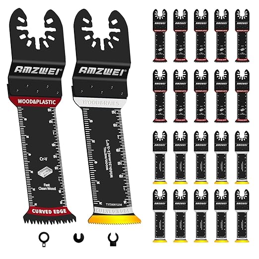 20 Pcs Extra Long Titanium Oscillating Tool Blades & Japanese Teeth, Curved Edge Multitool Blades for Metal, Wood, Plastic, Oscillating Saw Blades Compatible with Dewalt Bosch Milwaukee Ryobi