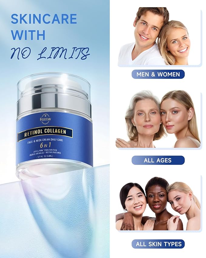 Retinol Cream for Face, Face Moisturizer with Collagen & Hyaluronic Acid, Anti Aging Neck Cream for Tightening Skin, Facial Creams Day & Night for Women and Men 2-Pack