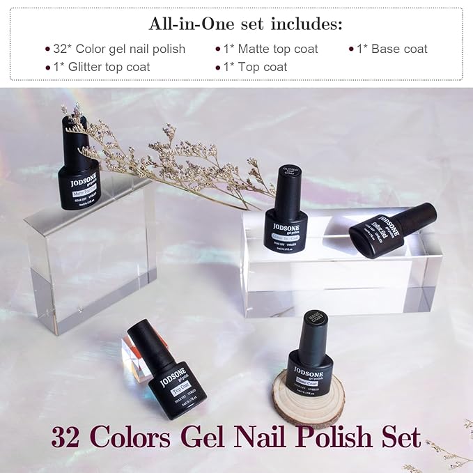 JODSONE Gel Nail Polish Shiny High Gloss Surface Strengthening Glitter Minimalistic Artistic Creation Starter Set 36 Pieces