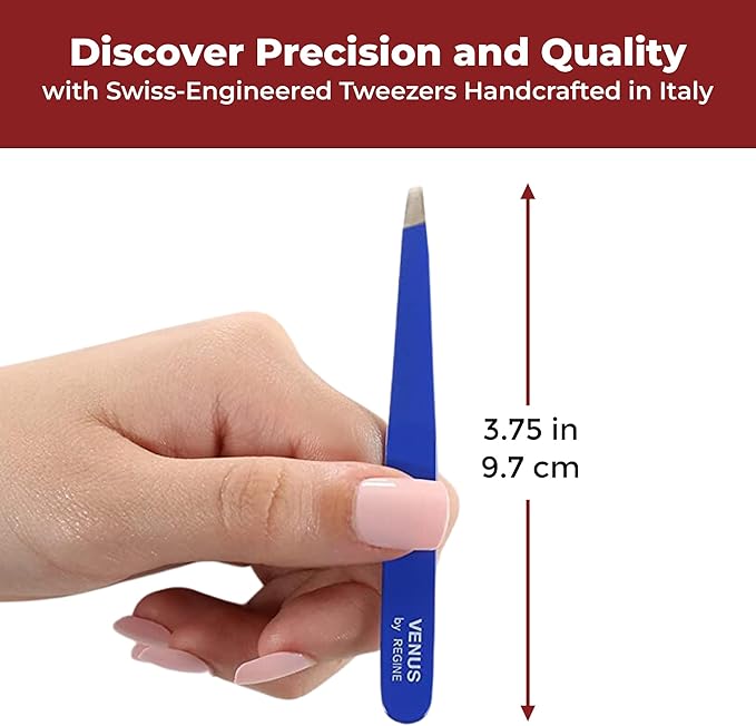 Venus by Regine Slant Tweezers - Handmade Precision Tool for Women & Men, 25-Degree Angle for Shaping Eyebrows & Grooming Facial Contours, Suitable for Eyebrow & Facial Hair Removal (Navy)