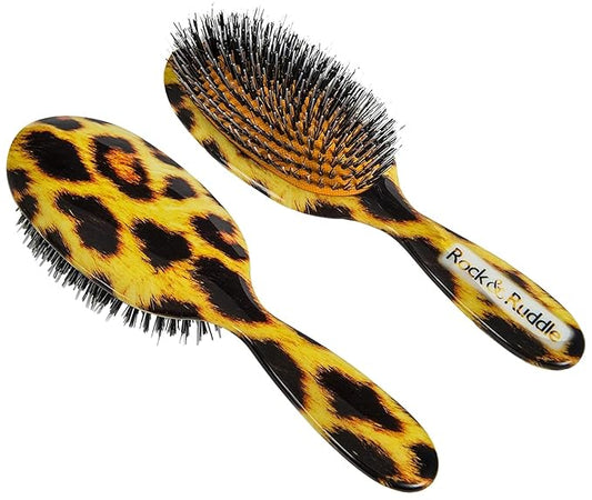 Rock & Ruddle Natural Mixed Boar Bristle Hair Brush for Women and Kids (Large, 21cm) - Perfect for Wet or Dry Hair, Detangling Smoothing Blowdrying - Designed & Made in UK - Leopard Print Design