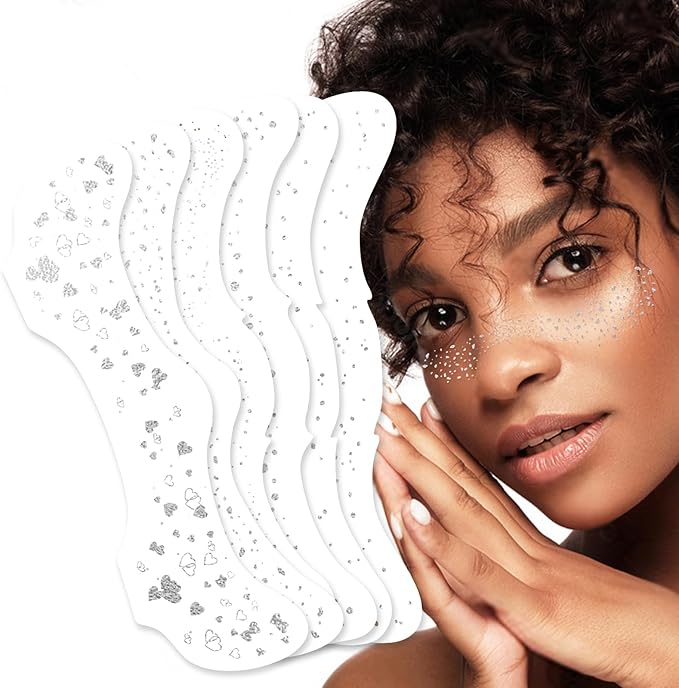 Glitter Freckles - Metallic Silver Glitter Freckles Face Tattoo, 6PCS Makeup Patches, 6 Styles Fake Freckles, Glow Up Party Makeup Accessory Face Jewels for Women, Waterproof Face Glitter for Kids