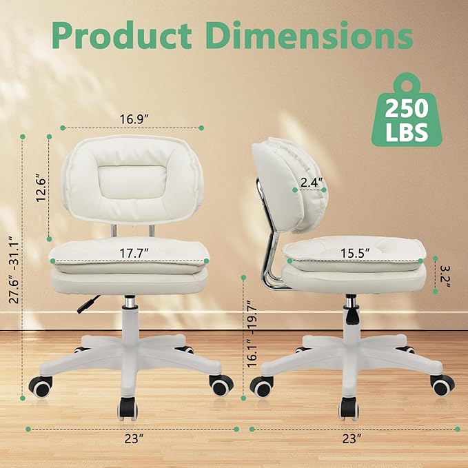 Small Rolling Stool with Backrest - 360° Swivel Rolling Chairs with Wheels,Adjustable Height Armless Vanity Chair, Thickened Seat Cushion Stool Chairs for Spa, Shop, Salon, Massage, Beige, 2 Pack