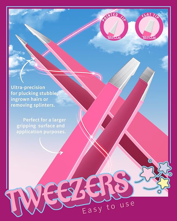 TsMADDTs 6 PCS Eyebrow Tweezers Set, Tweezers for Women Facial Hair with Curved Scissor and Eyebrow Brush for Ingrown Hair