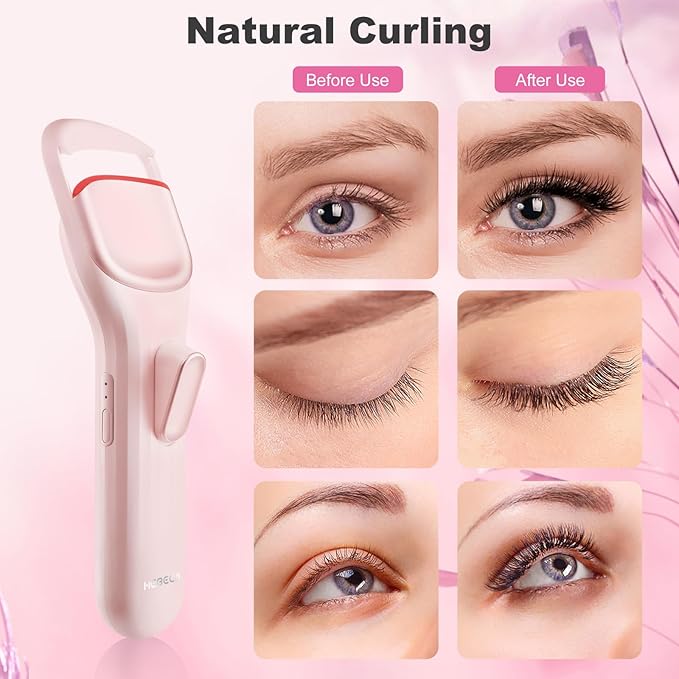 Heated Eyelash Curler Pro, 149F/167F Heat Settings, Food-Grade Silicone Pad, Rechargeable 600mAh Battery (Light Pink)