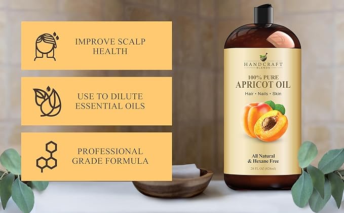 Handcraft Blends Apricot Kernel Oil - Cold-Pressed 28 Fl Oz - 100% Pure and Natural - Premium Grade Carrier Oil for Skin and Hair - Hair and Body - Massage - Hexane-Free