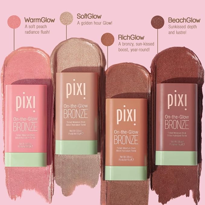 Pixi Beauty Beaming Bliss On-the-Glow Trio | Hydrating Tinted Moisture Stick Blush, Bronzer, and Highlighter Set | Travel Size, Vegan, and Paraben-Free